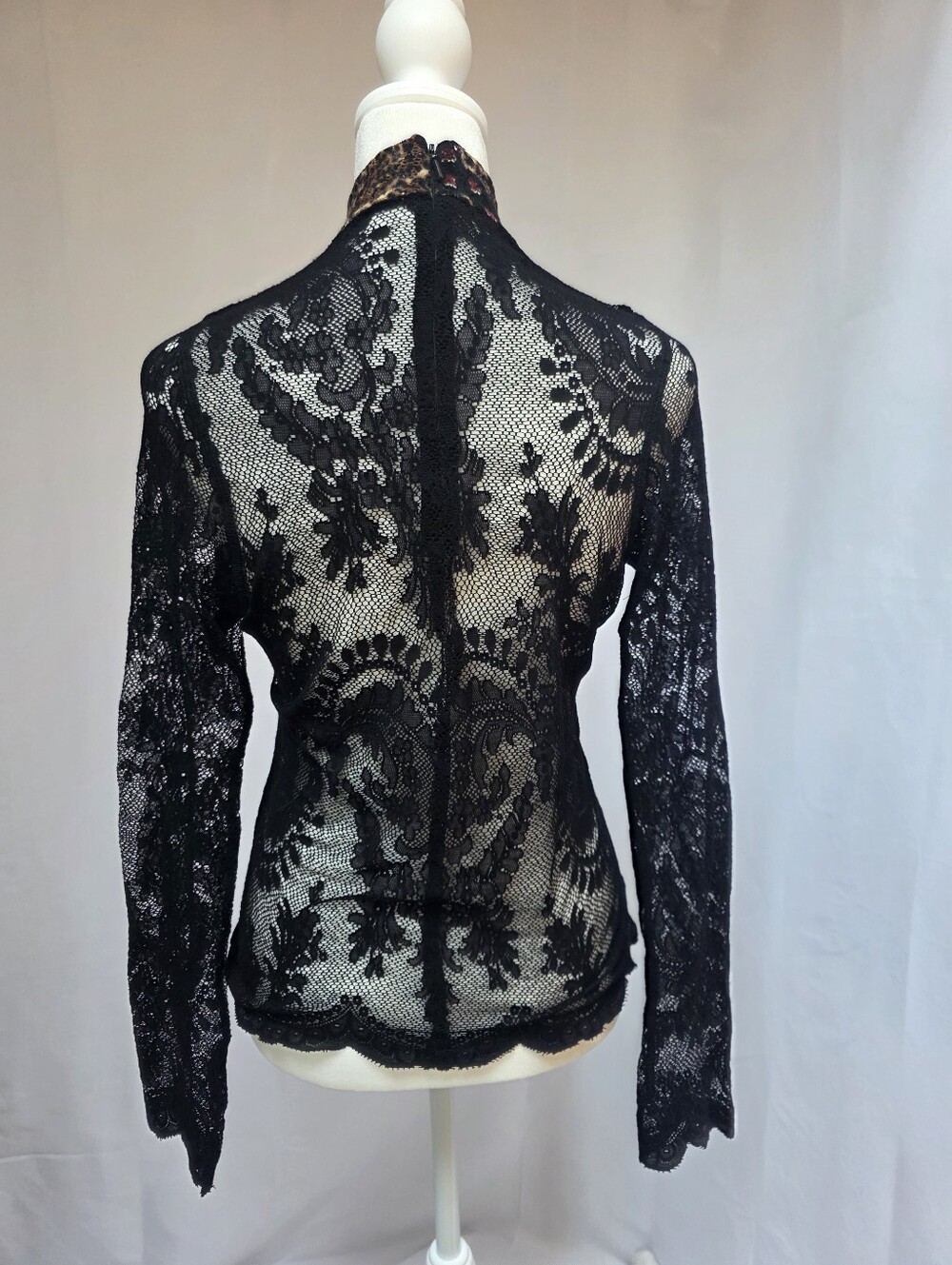 Unbranded Lace Mesh Mock Neck Animal Floral Print Long Sleeve Top Size Small - Picture 4 of 8